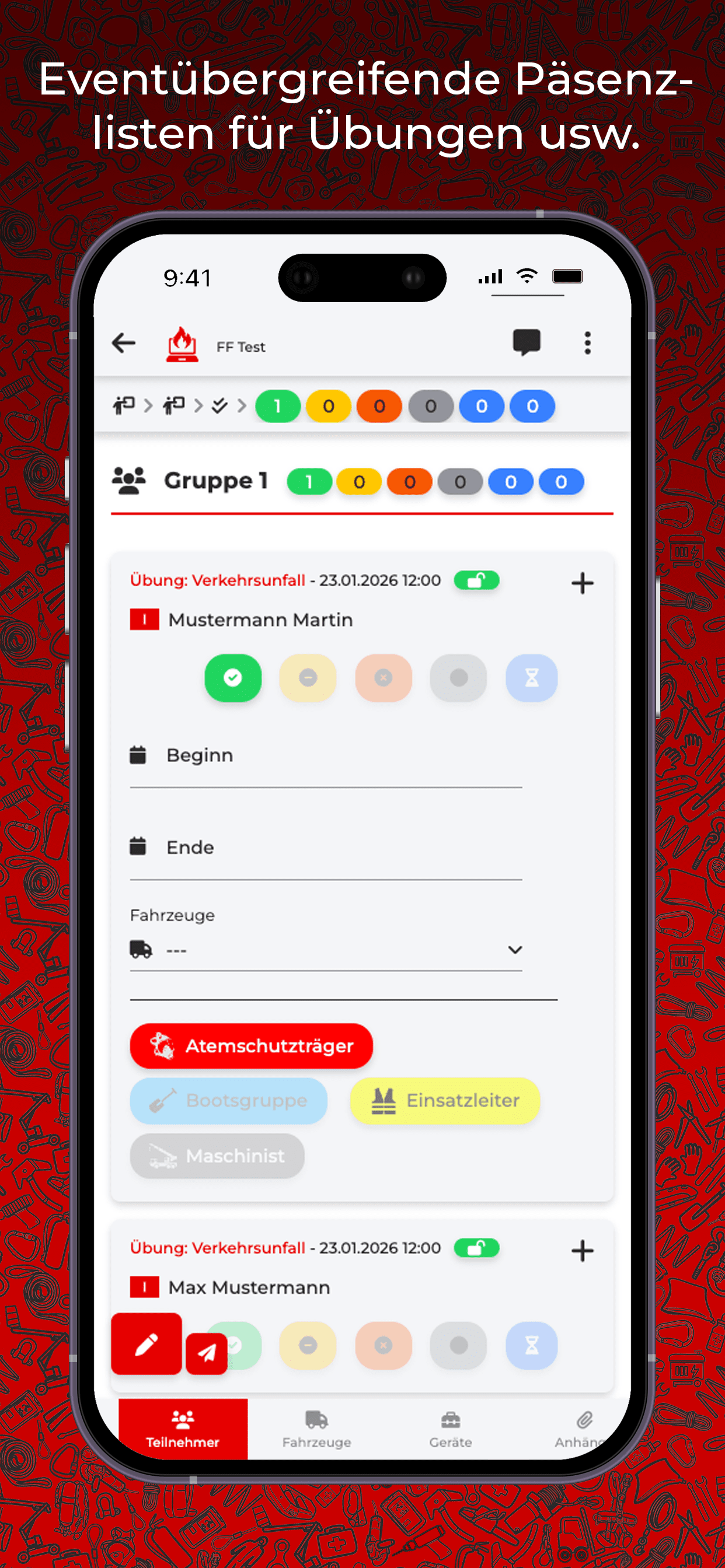 FF Manager Screenshots Iphone DE Präsenzliste